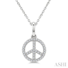 1/8 Ctw Round Cut Diamond Peace Petite Pendant With Chain in 10K White Gold