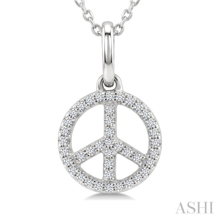 1/8 Ctw Round Cut Diamond Peace Petite Pendant With Chain in 10K White Gold