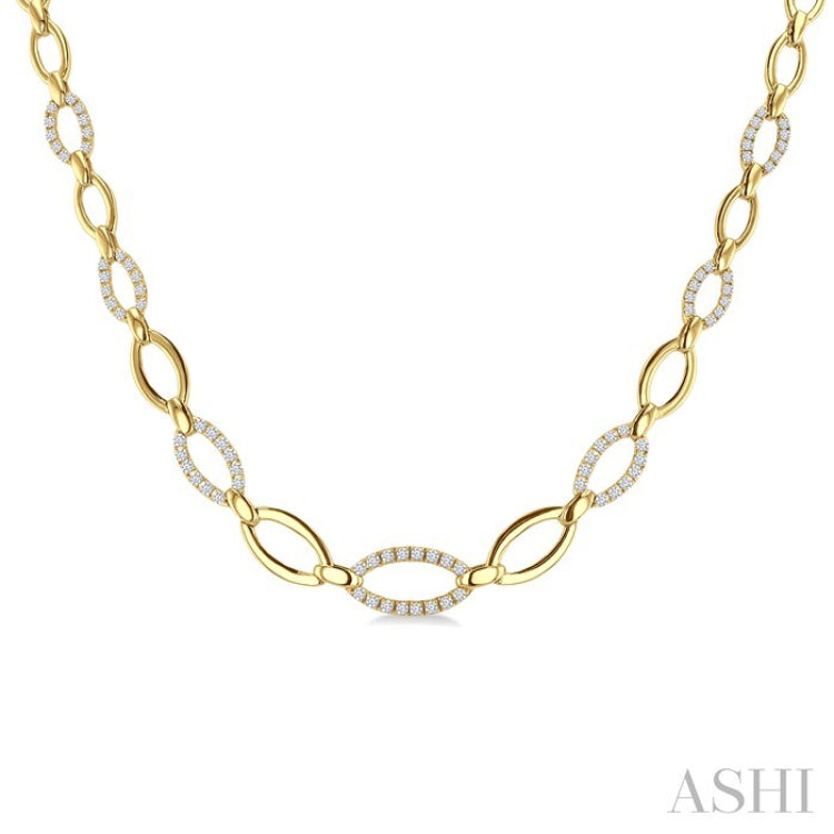 1 1/10 Ctw Round Cut Diamond Open Link Fashion Necklace in 14K Yellow Gold