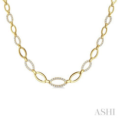1 1/10 Ctw Round Cut Diamond Open Link Fashion Necklace in 14K Yellow Gold