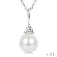 6 MM Cultured White Pearl and 1/50 Ctw Round Cut Diamond Fashion Pendant With Chain in 10K White Gold