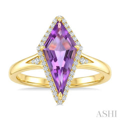 16X7 MM Evoque Gemstones Kite Shape Amethyst and 1/6 Ctw Round Cut Diamond Semi-Precious Ring in 10K Yellow Gold