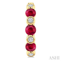 2.60 MM Round Shape Ruby and 1/10 Ctw Round Cut Diamond Precious Hoop Earrings in 10K Yellow Gold