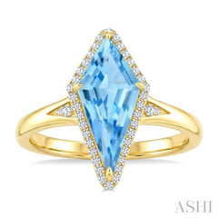 16X7 MM Evoque Gemstones Kite Shape Blue Topaz and 1/6 Ctw Round Cut Diamond Semi-Precious Ring in 10K Yellow Gold