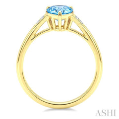 16X6 MM Evoque Gemstones Pear Shape Blue Topaz and 1/50 Ctw Round Cut Diamond Semi-Precious Ring in 10K Yellow Gold