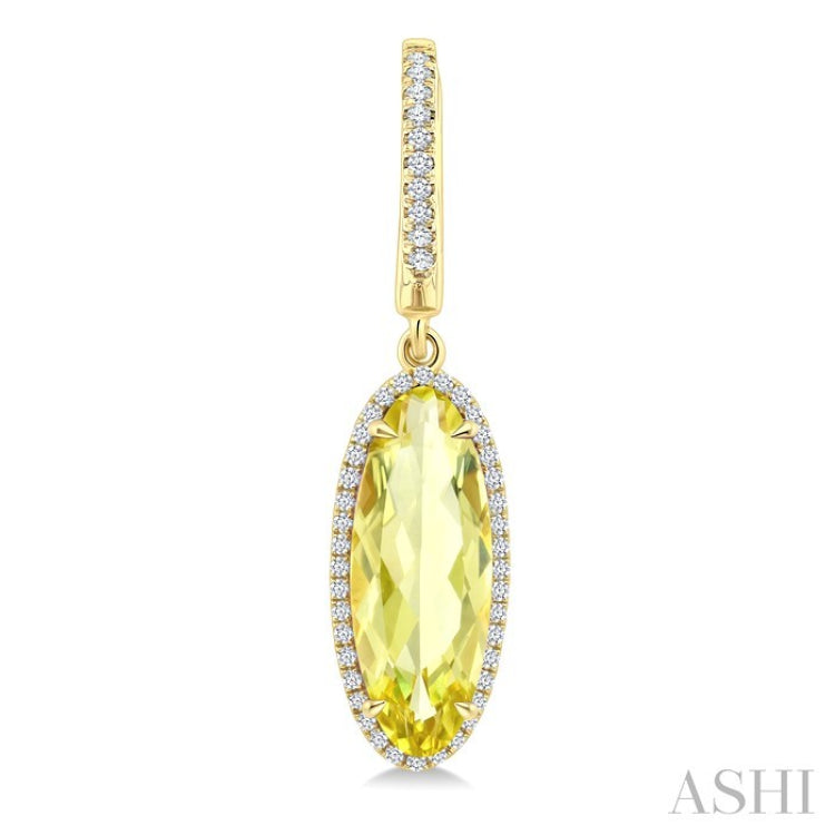 16X6 MM Oval Shape Lemon Quartz and 3/8 Ctw Round Cut Diamond Semi-Precious Earrings in 14K Yellow Gold