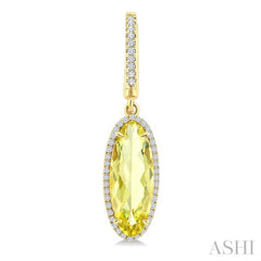 16X6 MM Oval Shape Lemon Quartz and 3/8 Ctw Round Cut Diamond Semi-Precious Earrings in 14K Yellow Gold