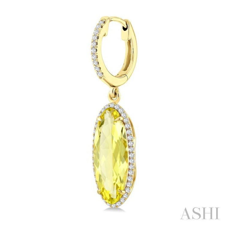 16X6 MM Oval Shape Lemon Quartz and 3/8 Ctw Round Cut Diamond Semi-Precious Earrings in 14K Yellow Gold