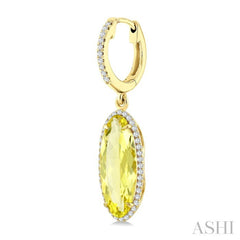 16X6 MM Oval Shape Lemon Quartz and 3/8 Ctw Round Cut Diamond Semi-Precious Earrings in 14K Yellow Gold