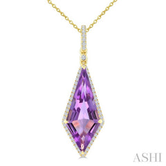 22X9 MM Evoque Gemstones Kite Shape Amethyst and 1/4 Ctw Round Cut Diamond Semi-Precious Pendant With Chain in 14K Yellow Gold