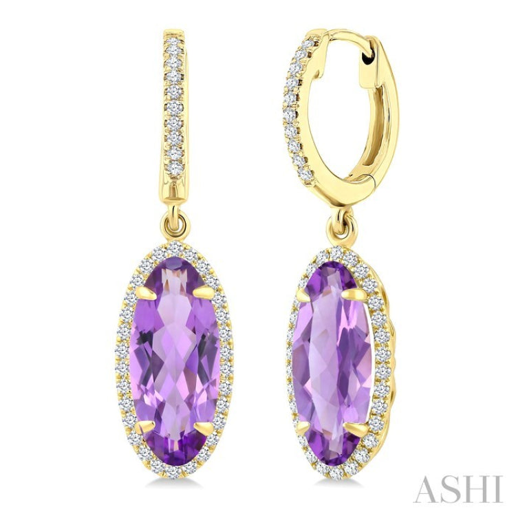 12X5 MM Oval Shape Amethyst and 1/3 Ctw Round Cut Diamond Semi-Precious Earrings in 10K Yellow Gold