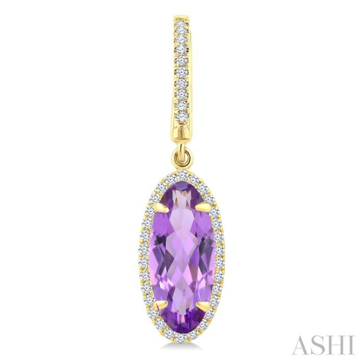 12X5 MM Oval Shape Amethyst and 1/3 Ctw Round Cut Diamond Semi-Precious Earrings in 10K Yellow Gold