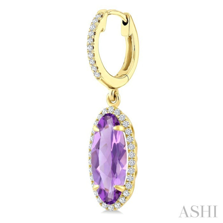 12X5 MM Oval Shape Amethyst and 1/3 Ctw Round Cut Diamond Semi-Precious Earrings in 10K Yellow Gold