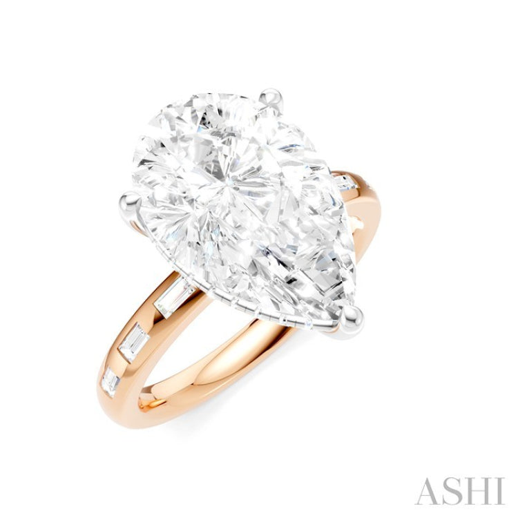 1/3 Ctw Pear Shape Baguette and Round Cut Diamond Semi-Mount Engagement Ring in 14K Rose and White Gold