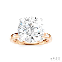 1/3 Ctw Round Shape Baguette and Round Cut Diamond Semi-Mount Engagement Ring in 14K Rose and White Gold