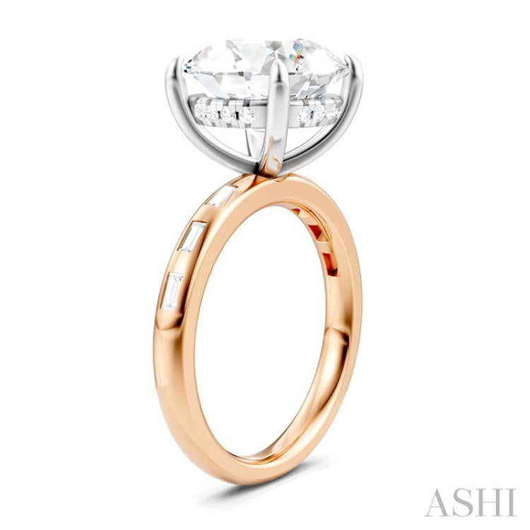 1/3 Ctw Round Shape Baguette and Round Cut Diamond Semi-Mount Engagement Ring in 14K Rose and White Gold