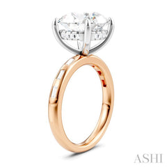 1/3 Ctw Round Shape Baguette and Round Cut Diamond Semi-Mount Engagement Ring in 14K Rose and White Gold