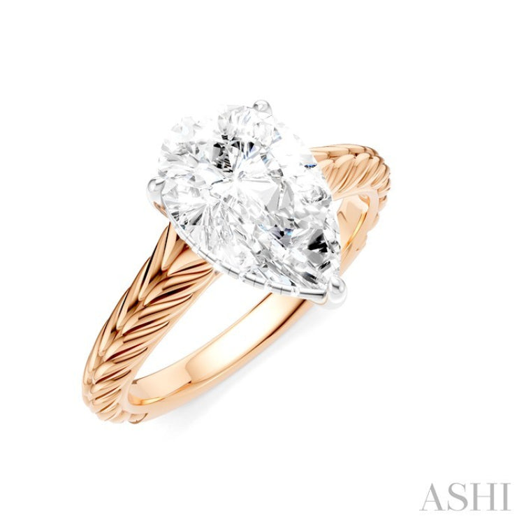 1/10 Ctw Pear Shape Round Cut Diamond Akari Wheat Shank Semi-Mount Engagement Ring in 14K Rose and White Gold