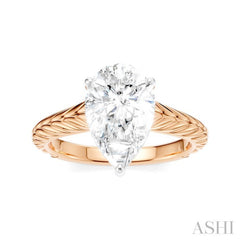 1/10 Ctw Pear Shape Round Cut Diamond Akari Wheat Shank Semi-Mount Engagement Ring in 14K Rose and White Gold