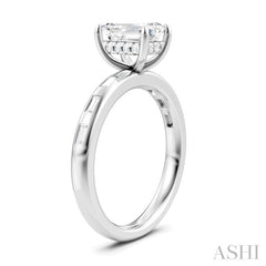 1/4 Ctw Emerald Shape Baguette and Round Cut Diamond Semi-Mount Engagement Ring in 14K White Gold