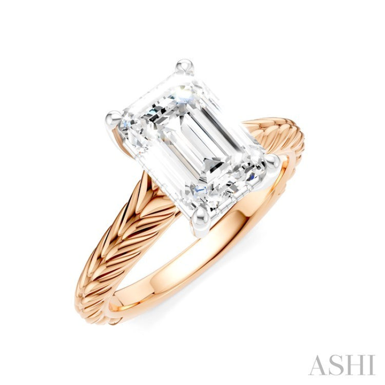 1/10 Ctw Emerald Shape Round Cut Diamond Akari Wheat Shank Semi-Mount Engagement Ring in 14K Rose and White Gold
