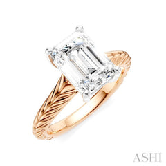 1/10 Ctw Emerald Shape Round Cut Diamond Akari Wheat Shank Semi-Mount Engagement Ring in 14K Rose and White Gold