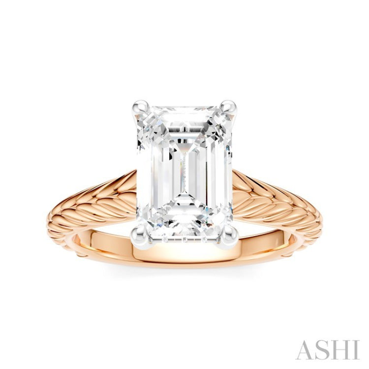 1/10 Ctw Emerald Shape Round Cut Diamond Akari Wheat Shank Semi-Mount Engagement Ring in 14K Rose and White Gold