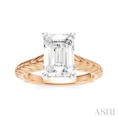 1/10 Ctw Emerald Shape Round Cut Diamond Akari Wheat Shank Semi-Mount Engagement Ring in 14K Rose and White Gold