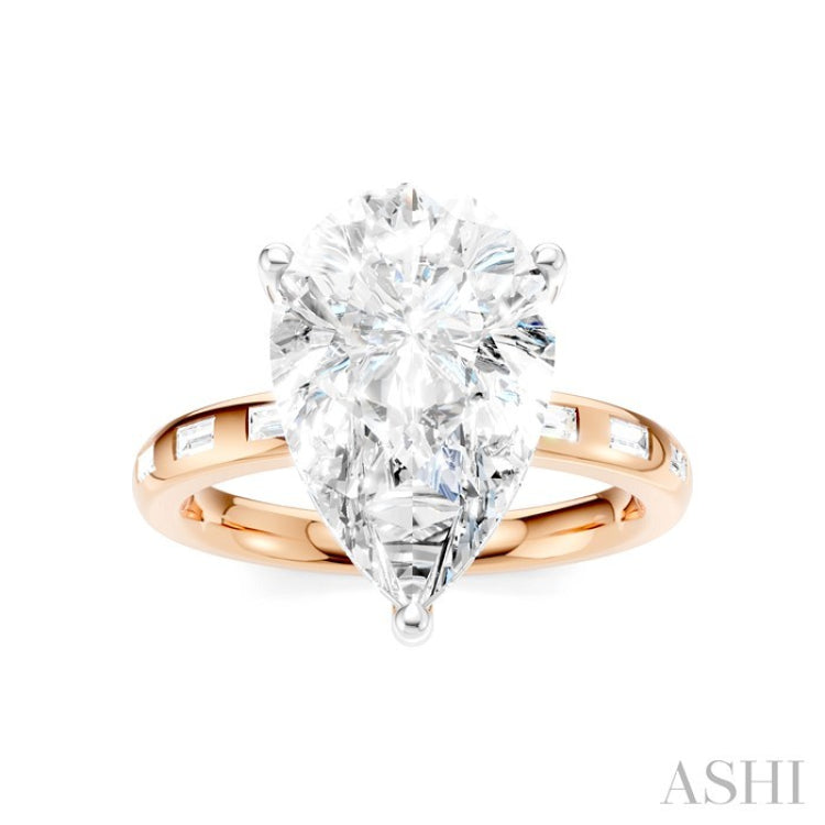 1/3 Ctw Pear Shape Baguette and Round Cut Diamond Semi-Mount Engagement Ring in 14K Rose and White Gold