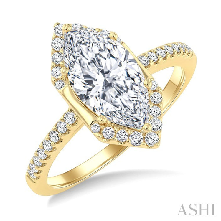 1/4 Ctw Vertical Marquise Shape Round Cut Diamond Semi Mount Engagement Ring in 14K Yellow Gold