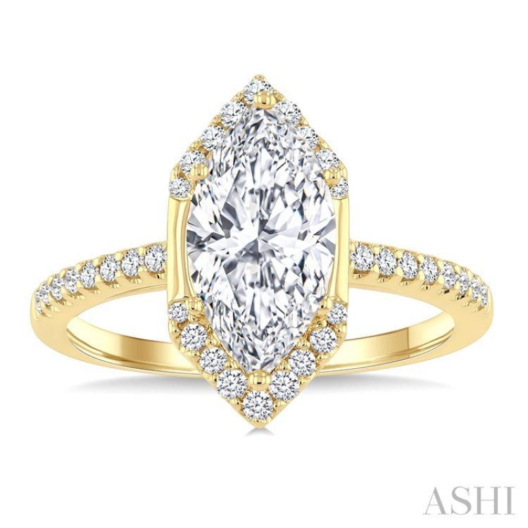1/4 Ctw Vertical Marquise Shape Round Cut Diamond Semi Mount Engagement Ring in 14K Yellow Gold