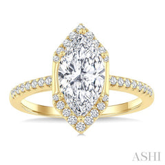 1/4 Ctw Vertical Marquise Shape Round Cut Diamond Semi Mount Engagement Ring in 14K Yellow Gold