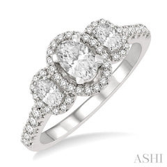 5/8 Ctw Oval Shape Past, Present & Future Round Cut Diamond Semi-Mount Engagement Ring in 14K White Gold