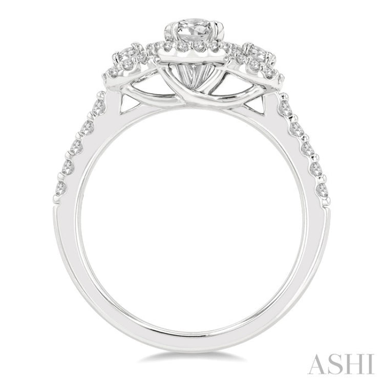 5/8 Ctw Oval Shape Past, Present & Future Round Cut Diamond Semi-Mount Engagement Ring in 14K White Gold