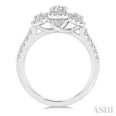 5/8 Ctw Oval Shape Past, Present & Future Round Cut Diamond Semi-Mount Engagement Ring in 14K White Gold