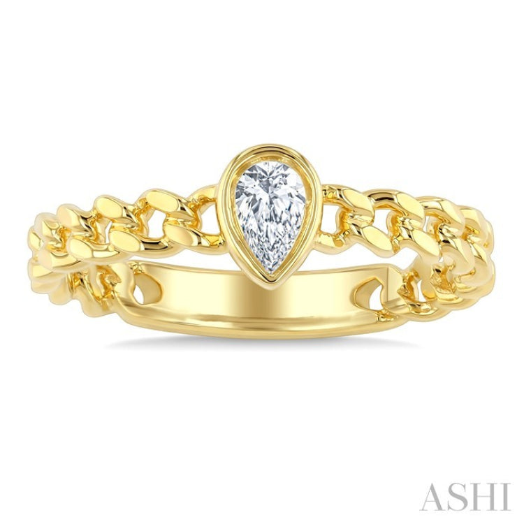 1/5 Ctw Bezel Set Pear Cut Diamond Curb Link Fashion Ring in 14K Yellow Gold