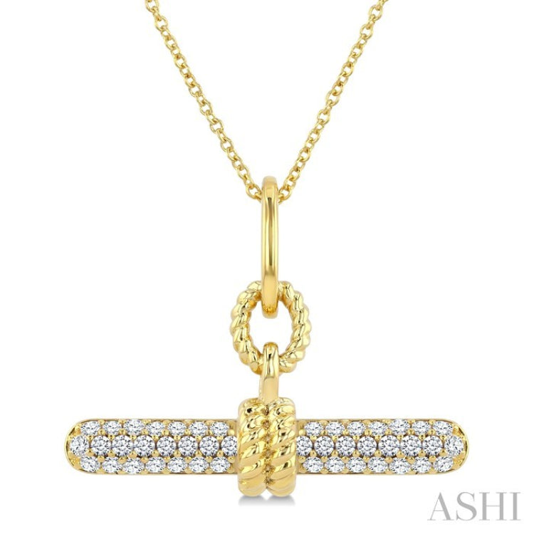 1/3 Ctw Round Cut Diamond T-Bar Fashion Pendant With Chain in 10K Yellow Gold