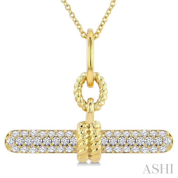 1/3 Ctw Round Cut Diamond T-Bar Fashion Pendant With Chain in 10K Yellow Gold