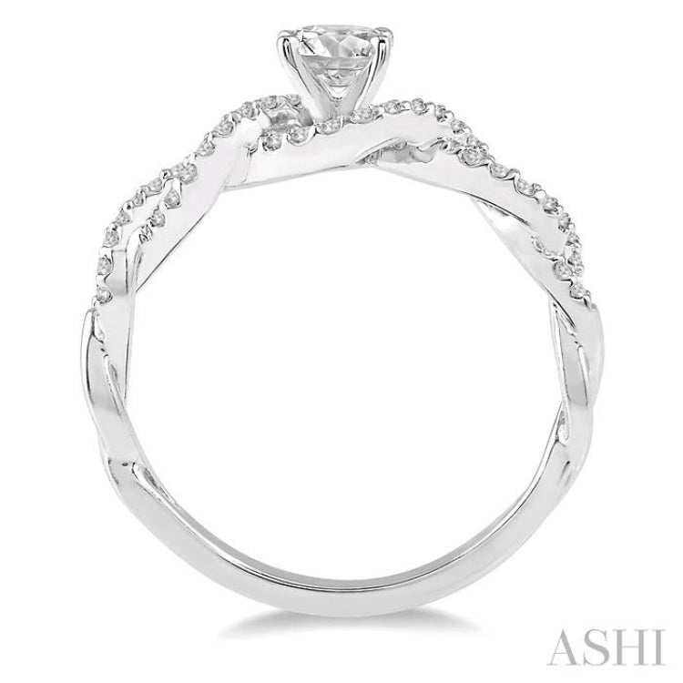 1/5 Ctw Entwined Semi-Mount Round Center Diamond Engagement Ring in 14K White Gold