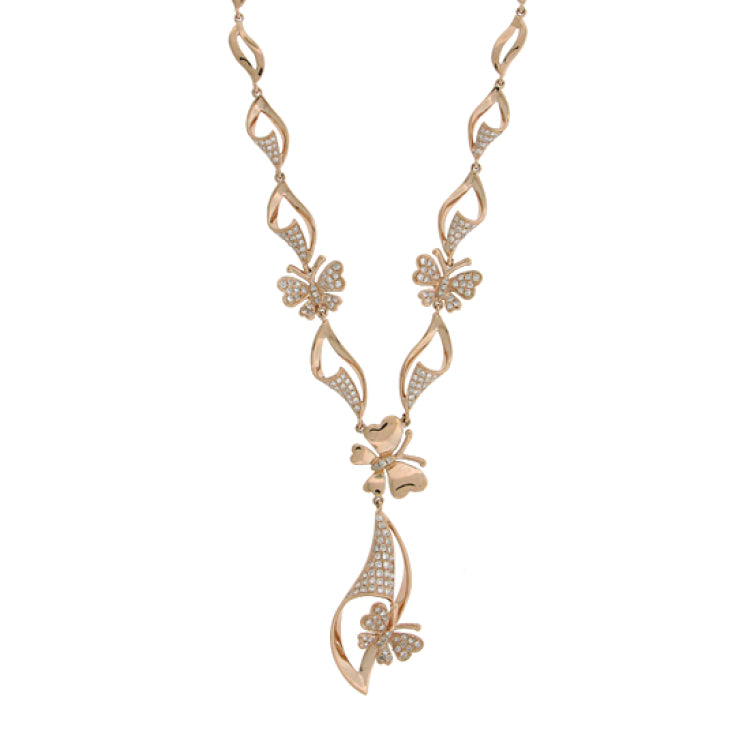0.75ct 14k Rose Gold Diamond Butterfly Necklace