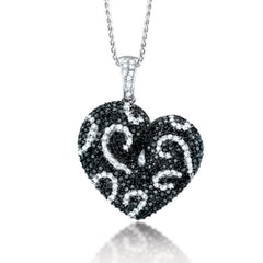 2.50ct 14k White Gold Black & White Diamond Heart Necklace