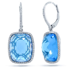 0.37ct Diamond & 16.83ct Blue Topaz 14k White Gold Earring