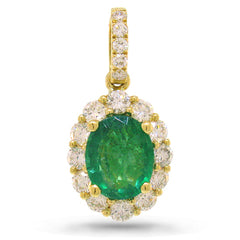 0.50ct Diamond & 0.96ct Emerald 14k Yellow Gold Pendant