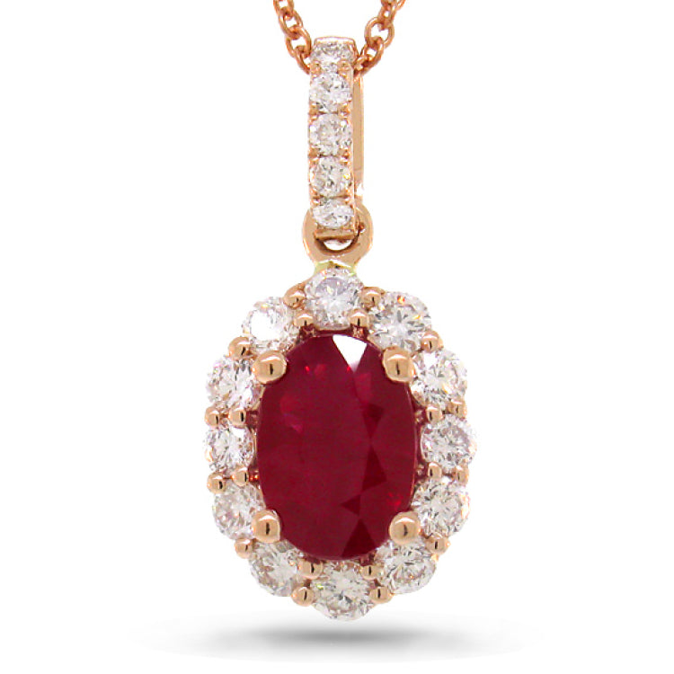 0.50ct Diamond & 1.05ct Heat Treated Ruby 14k Rose Gold Pendant