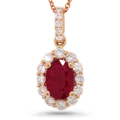 0.50ct Diamond & 1.05ct Heat Treated Ruby 14k Rose Gold Pendant