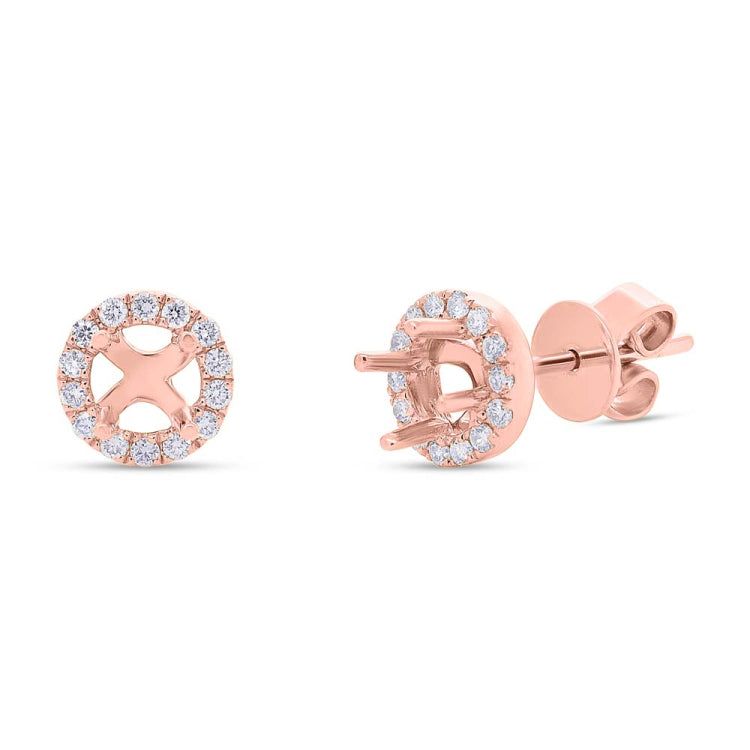 0.21ct 14k Rose Gold Diamond Semi-mount Earring for 0.30ct Center