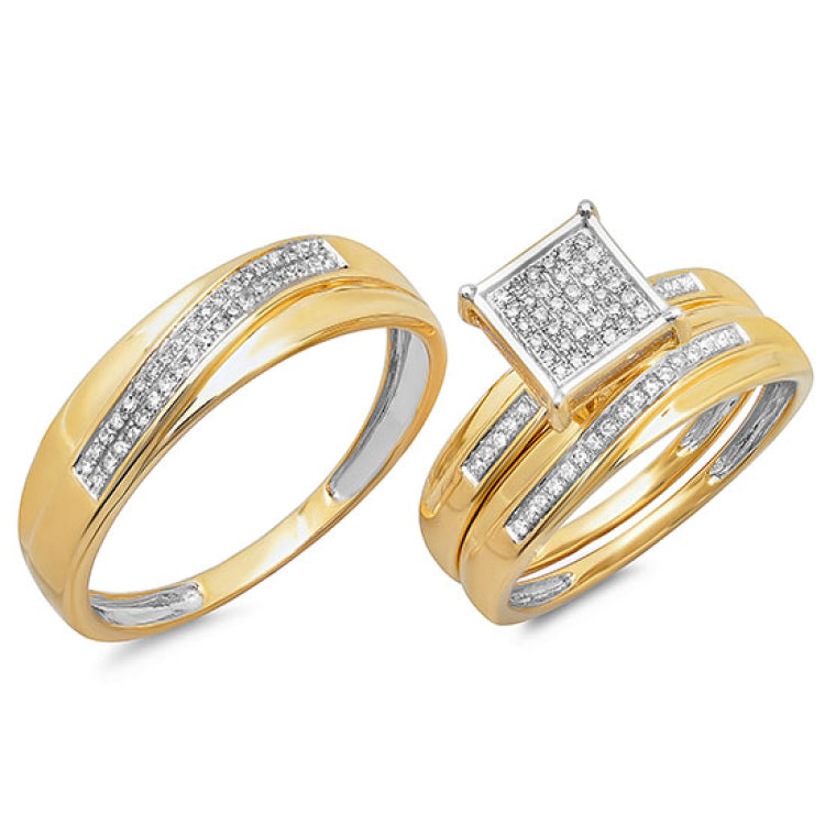 0.26ct 14k Yellow Gold Diamond Trio Set Pave