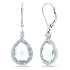 0.25ct Diamond & 9.37ct Green Amethyst 14k White Gold Earring