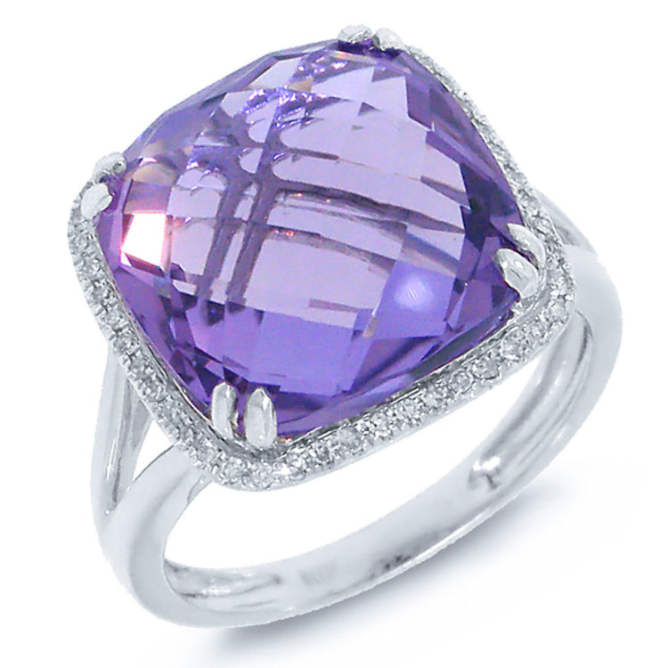 0.12ct Diamond & 8.28ct Amethyst 14k White Gold Ring