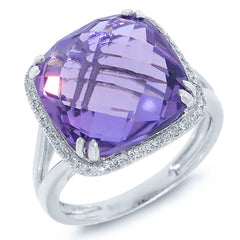 0.12ct Diamond & 8.28ct Amethyst 14k White Gold Ring